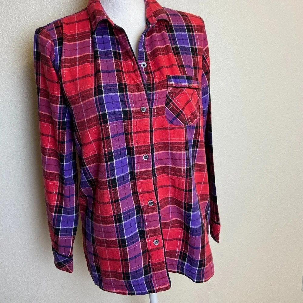 Victoria's Secret Pink Purple Plaid Flannel Pajamas Top